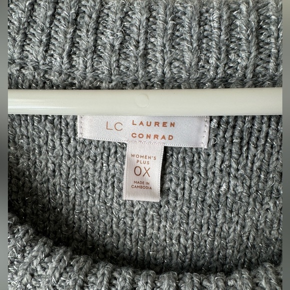LC Lauren Conrad Knitted Raglan Sweater Heather Grey Size 0X NWT - Picture 4 of 8